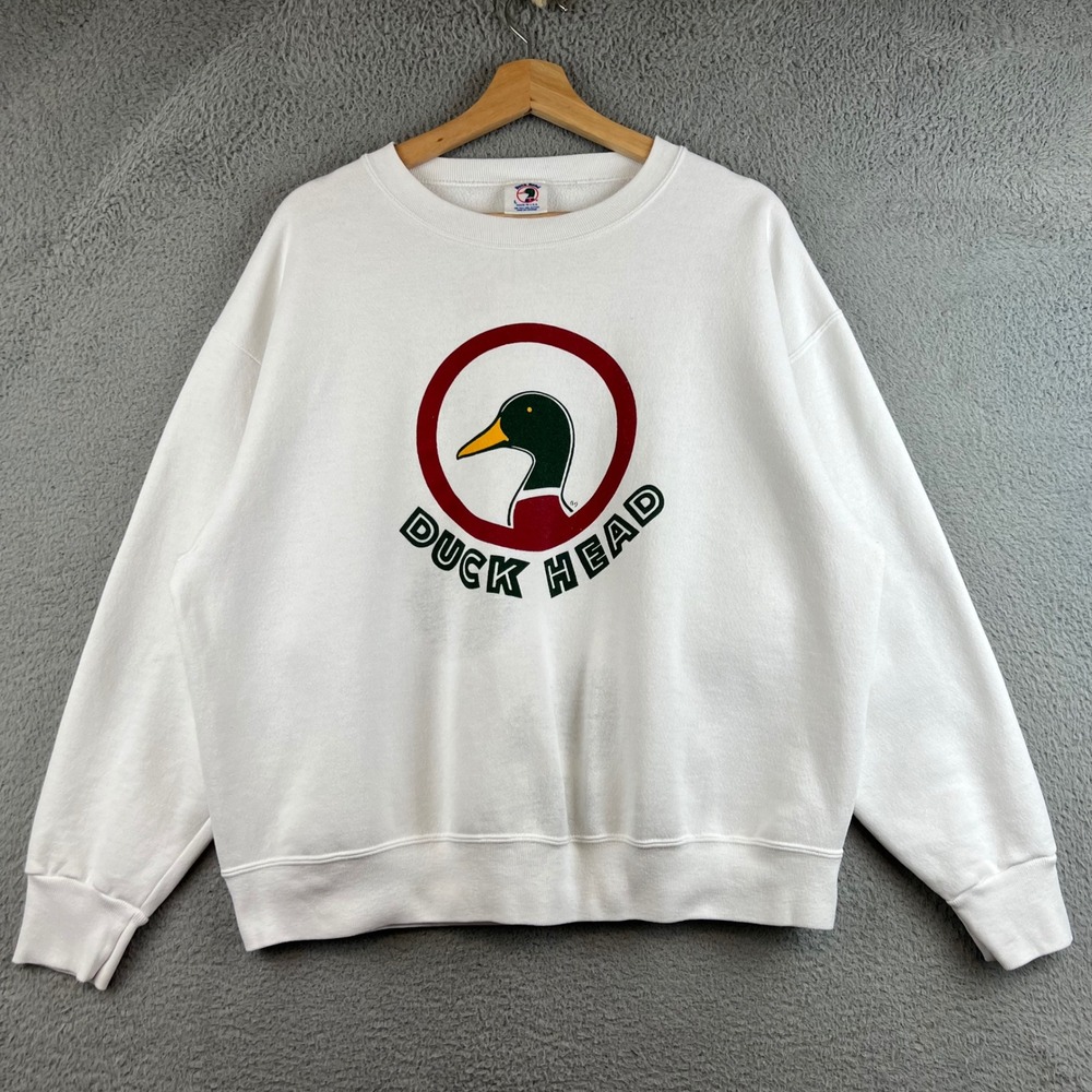 Vintage Duck Head Sweatshirt Mens Large White Duck Tail Graphic Made in USA 90s